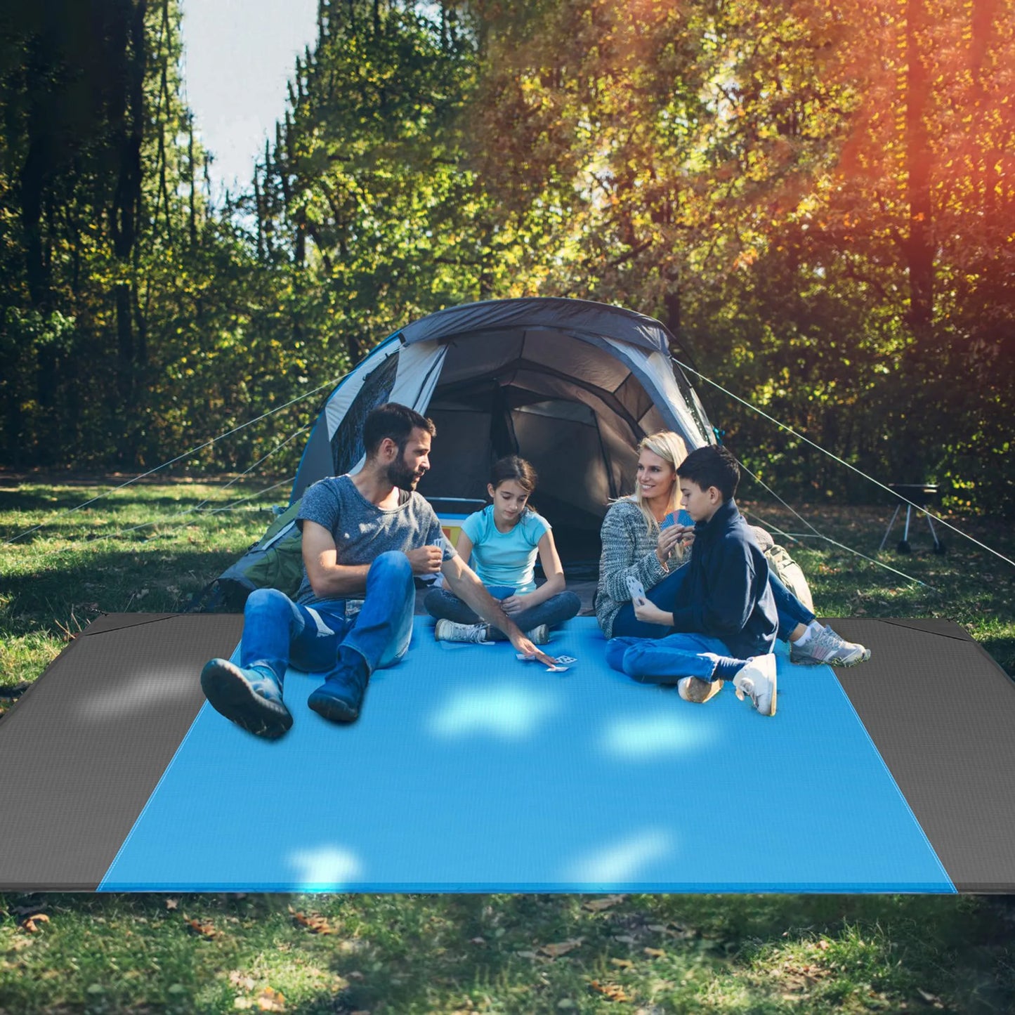 Sand-Proof Picnic & Beach Blanket – Lightweight, Foldable, 4-Corner Anchors (Blue, Medium)