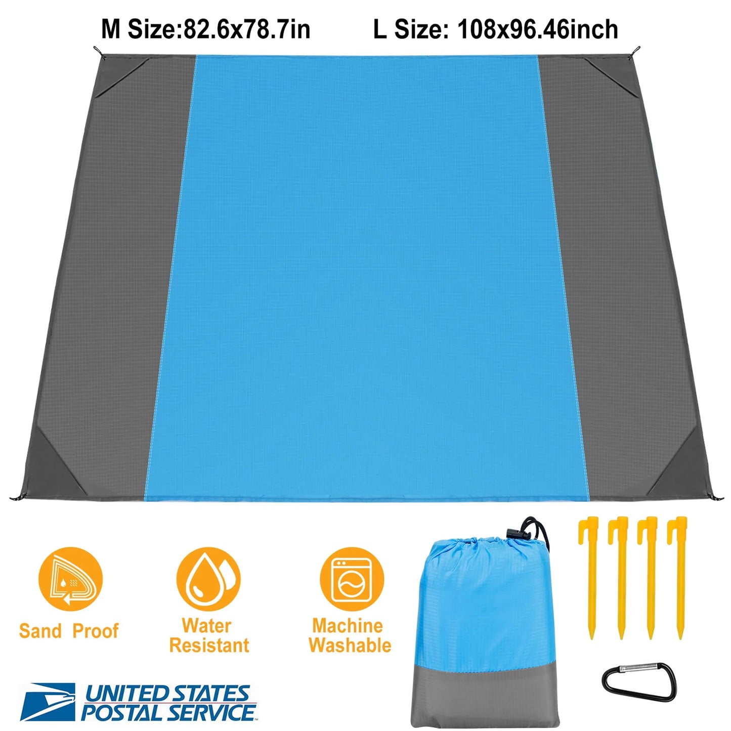 Sand-Proof Picnic & Beach Blanket – Lightweight, Foldable, 4-Corner Anchors (Blue, Medium)