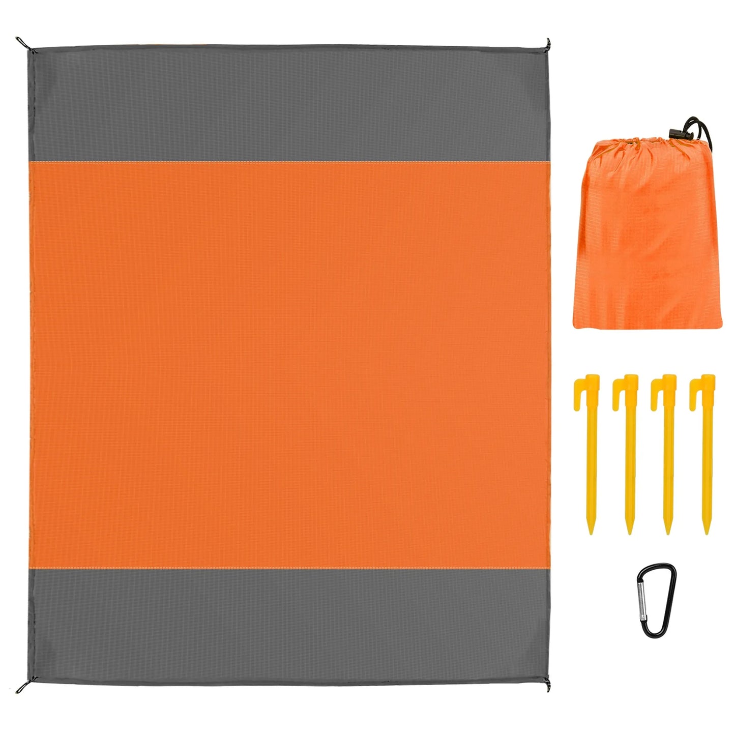 Sand-Proof Picnic & Beach Blanket – Lightweight, Foldable, 4-Corner Anchors (Orange, Large)