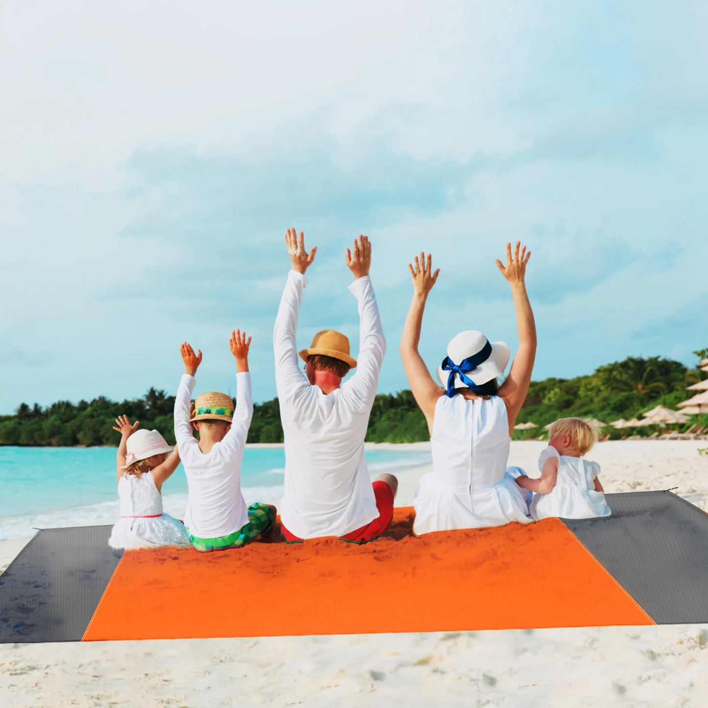Sand-Proof Picnic & Beach Blanket – Lightweight, Foldable, 4-Corner Anchors (Orange, Large)