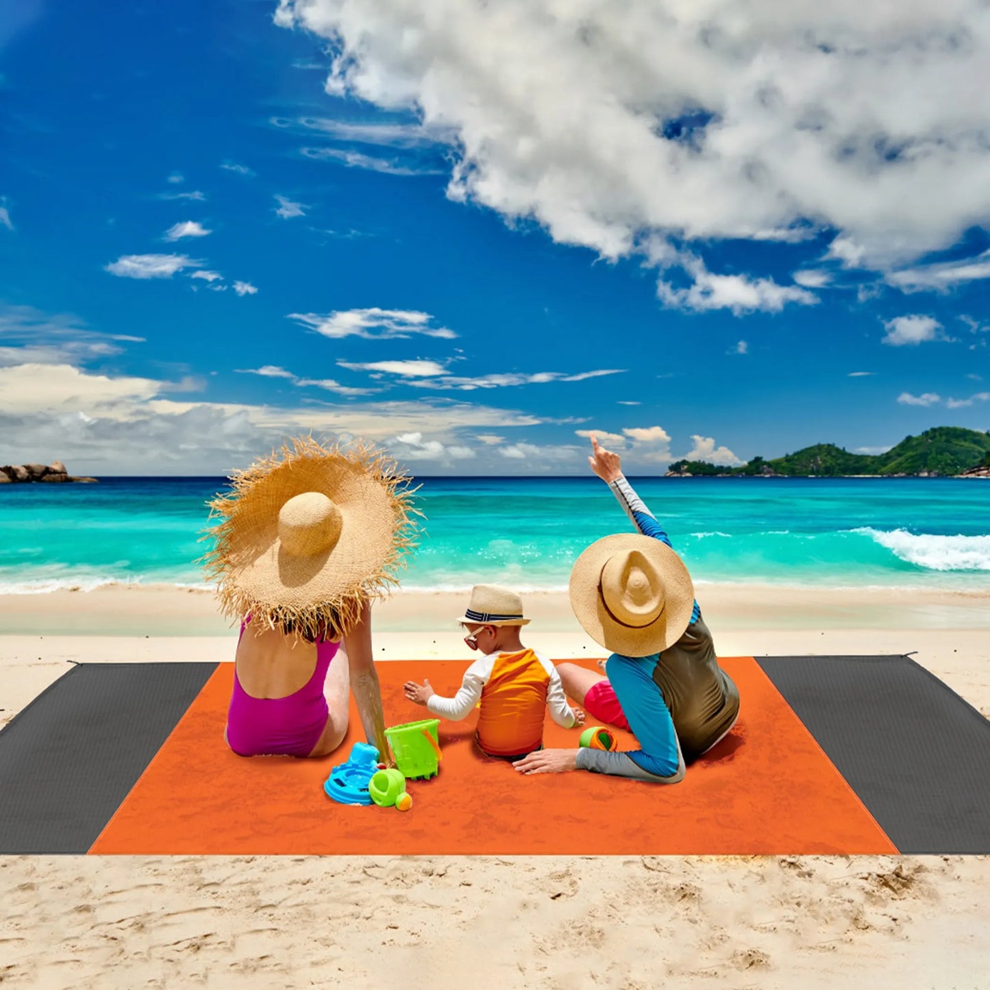Sand-Proof Picnic & Beach Blanket – Lightweight, Foldable, 4-Corner Anchors (Orange, Large)