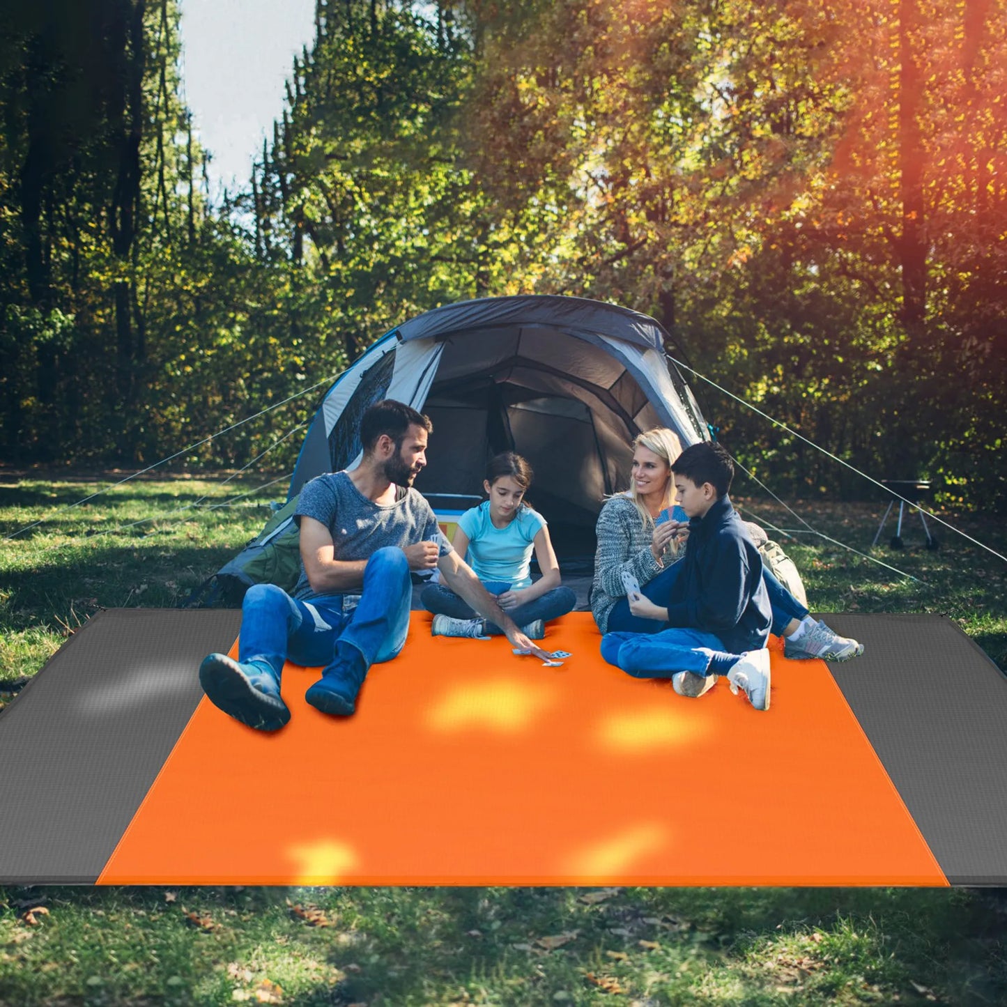 Sand-Proof Picnic & Beach Blanket – Lightweight, Foldable, 4-Corner Anchors (Orange, Large)