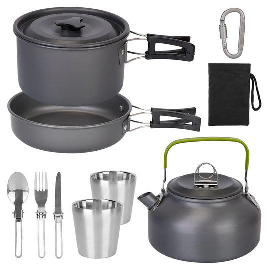 12-Piece Camping Cookware Mess Kit – Lightweight Anodized Aluminum