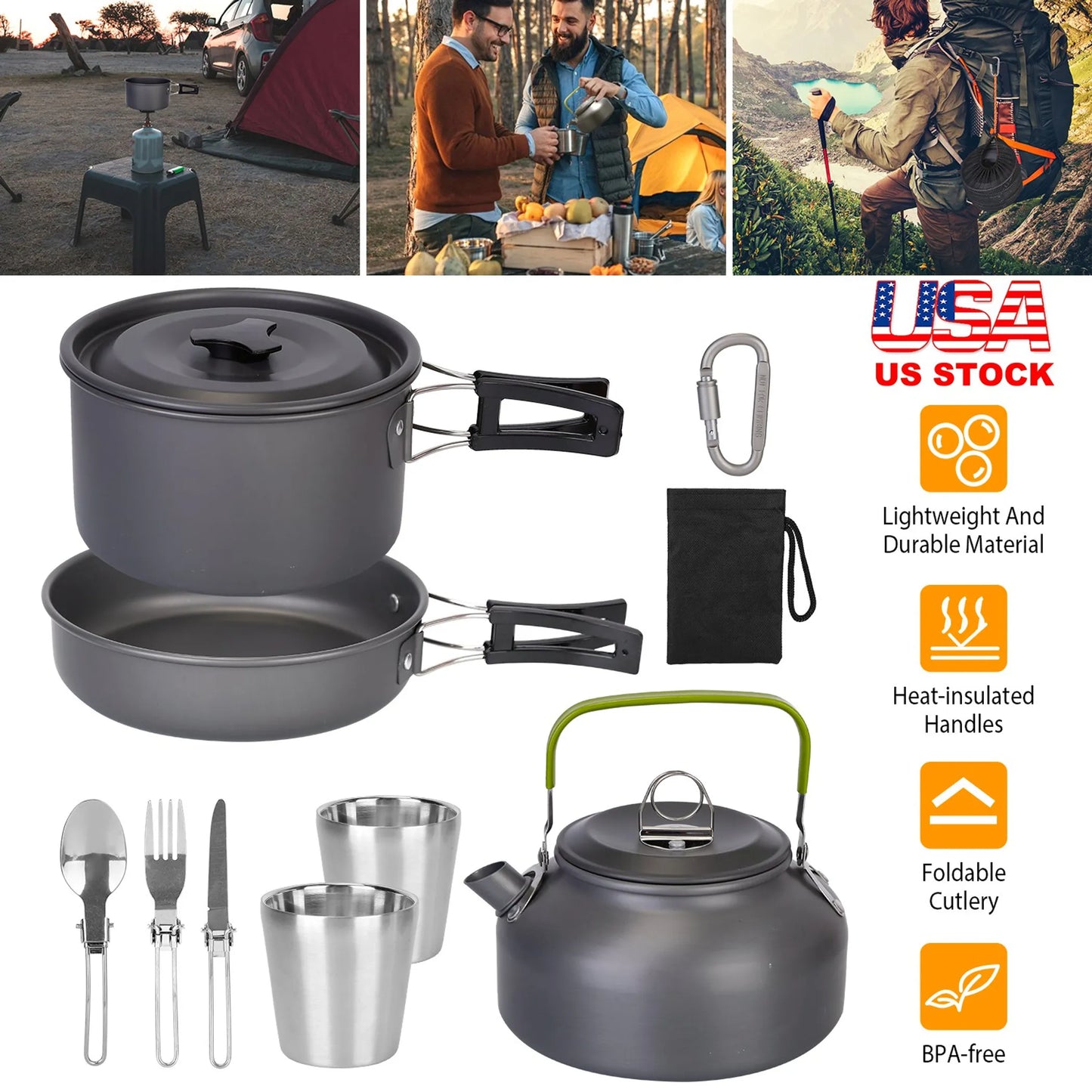 12-Piece Camping Cookware Mess Kit – Lightweight Anodized Aluminum