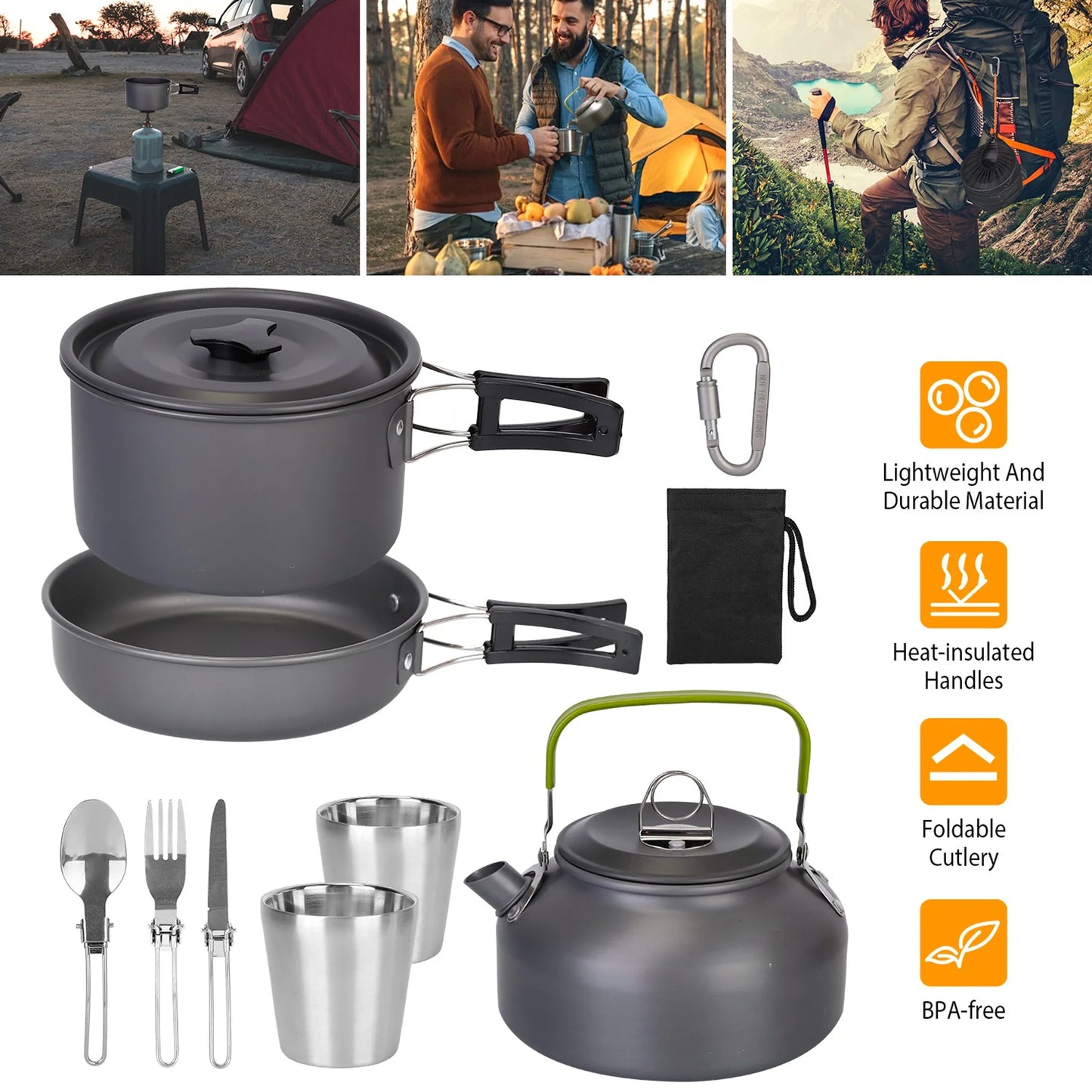 12-Piece Camping Cookware Mess Kit – Lightweight Anodized Aluminum
