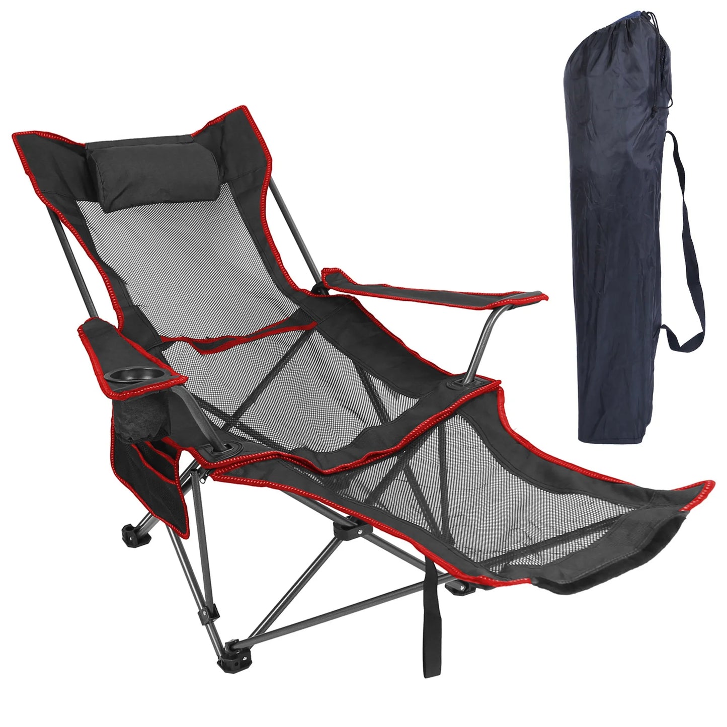 Foldable Camping Chair – 330 lb Capacity, Mesh Cup Holder & Side Pocket (Black)