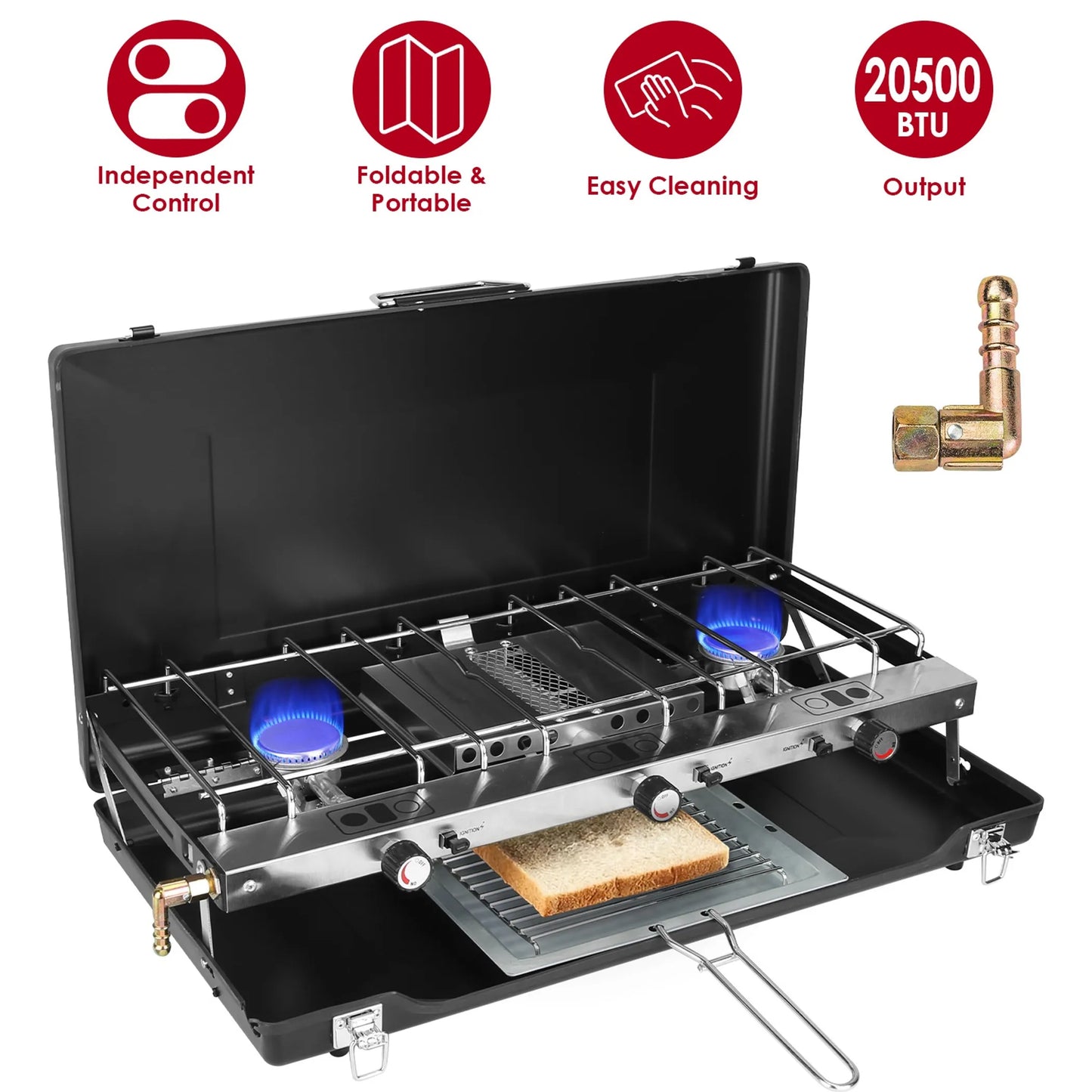 3-Burner Propane Camping Stove – 20,000 BTU Portable & Foldable