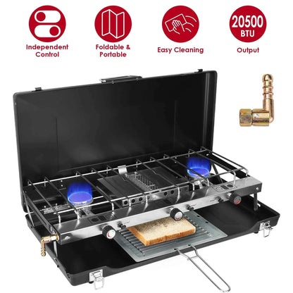 3-Burner Propane Camping Stove – 20,000 BTU Portable & Foldable