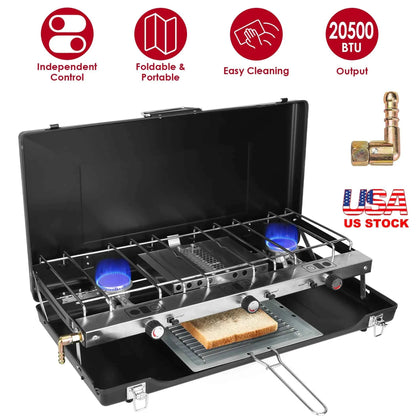 3-Burner Propane Camping Stove – 20,000 BTU Portable & Foldable