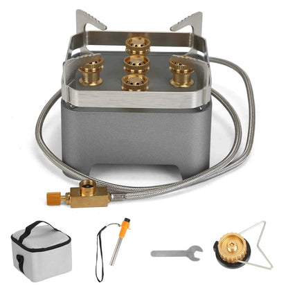 12,000W Portable Camping Stove – 5-Burner Brass, Windproof
