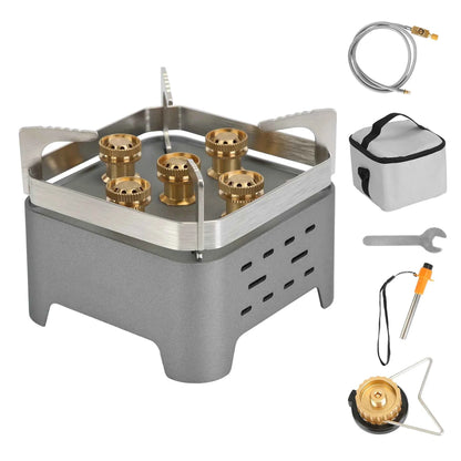12,000W Portable Camping Stove – 5-Burner Brass, Windproof