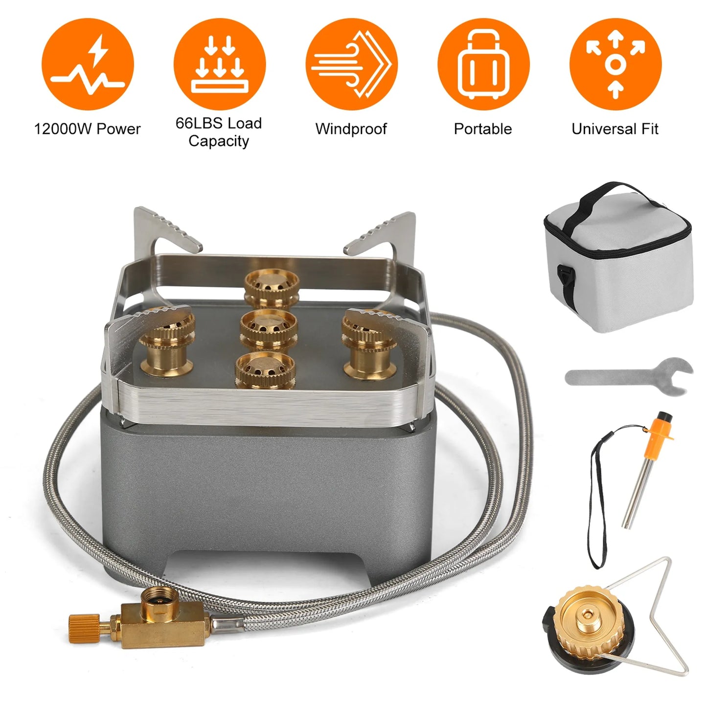 12,000W Portable Camping Stove – 5-Burner Brass, Windproof