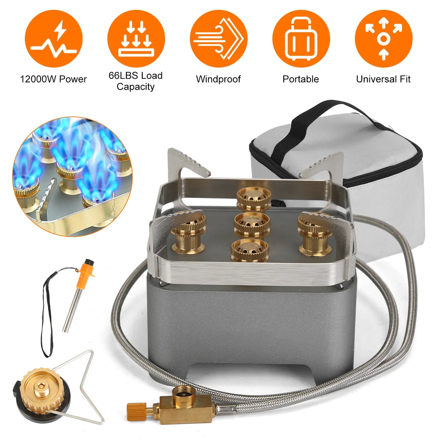 12,000W Portable Camping Stove – 5-Burner Brass, Windproof
