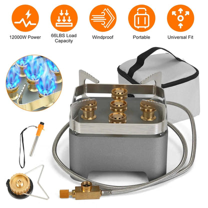 12,000W Portable Camping Stove – 5-Burner Brass, Windproof