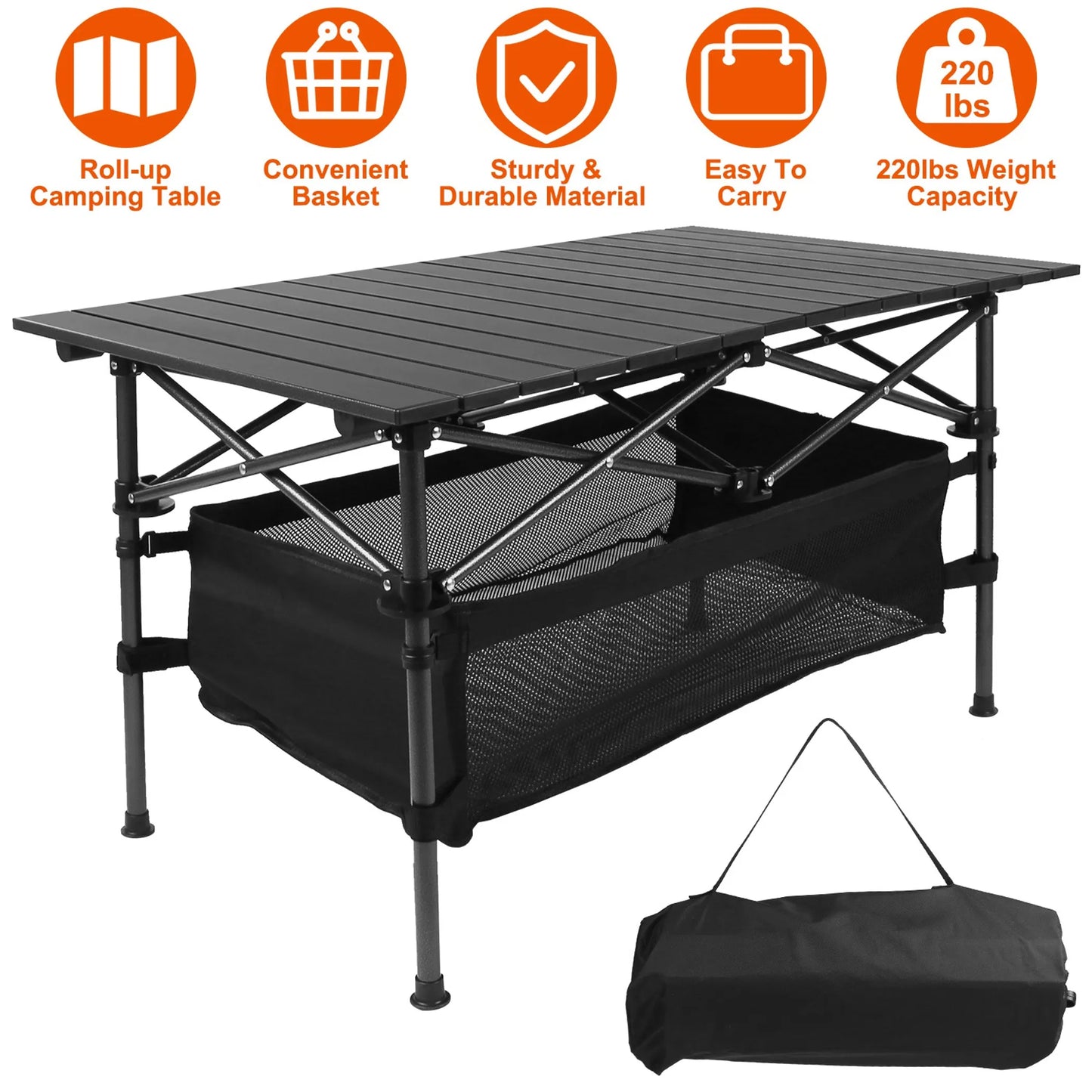 Roll-Up Aluminum Camping Table – Lightweight & Foldable