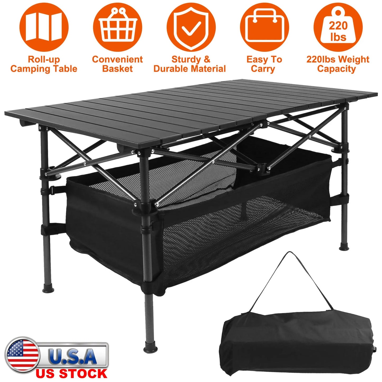 Roll-Up Aluminum Camping Table – Lightweight & Foldable