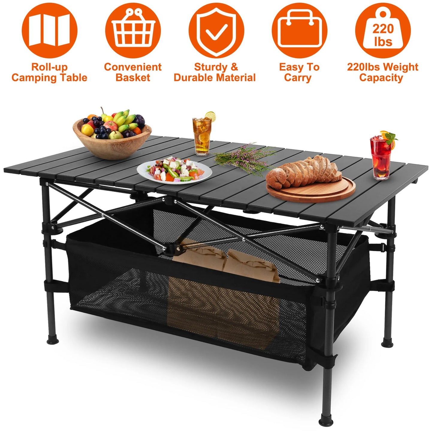 Roll-Up Aluminum Camping Table – Lightweight & Foldable