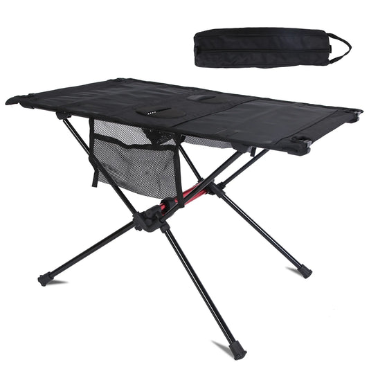 Portable Folding Camping Table – Lightweight with Cup Holders & Side Pockets