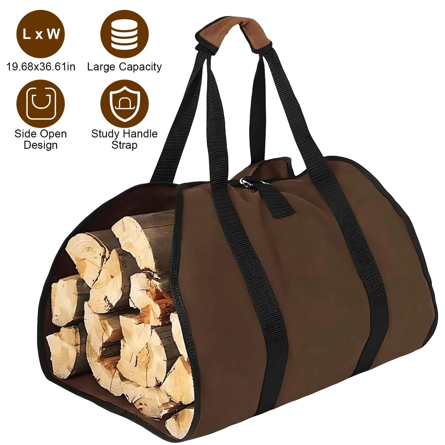 Firewood Carrier Bag – Heavy-Duty 600D Polyester, Wide Side Opening
