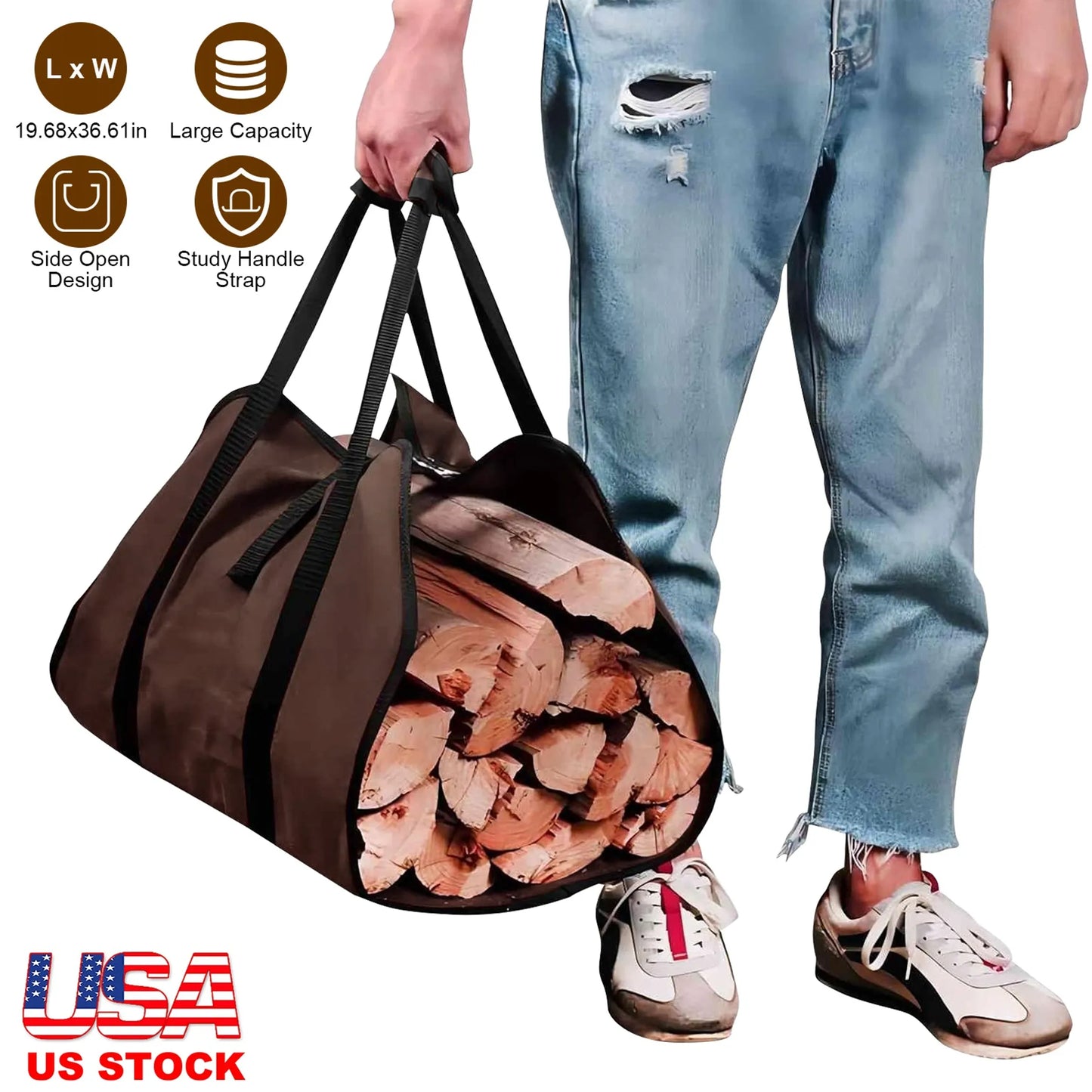 Firewood Carrier Bag – Heavy-Duty 600D Polyester, Wide Side Opening