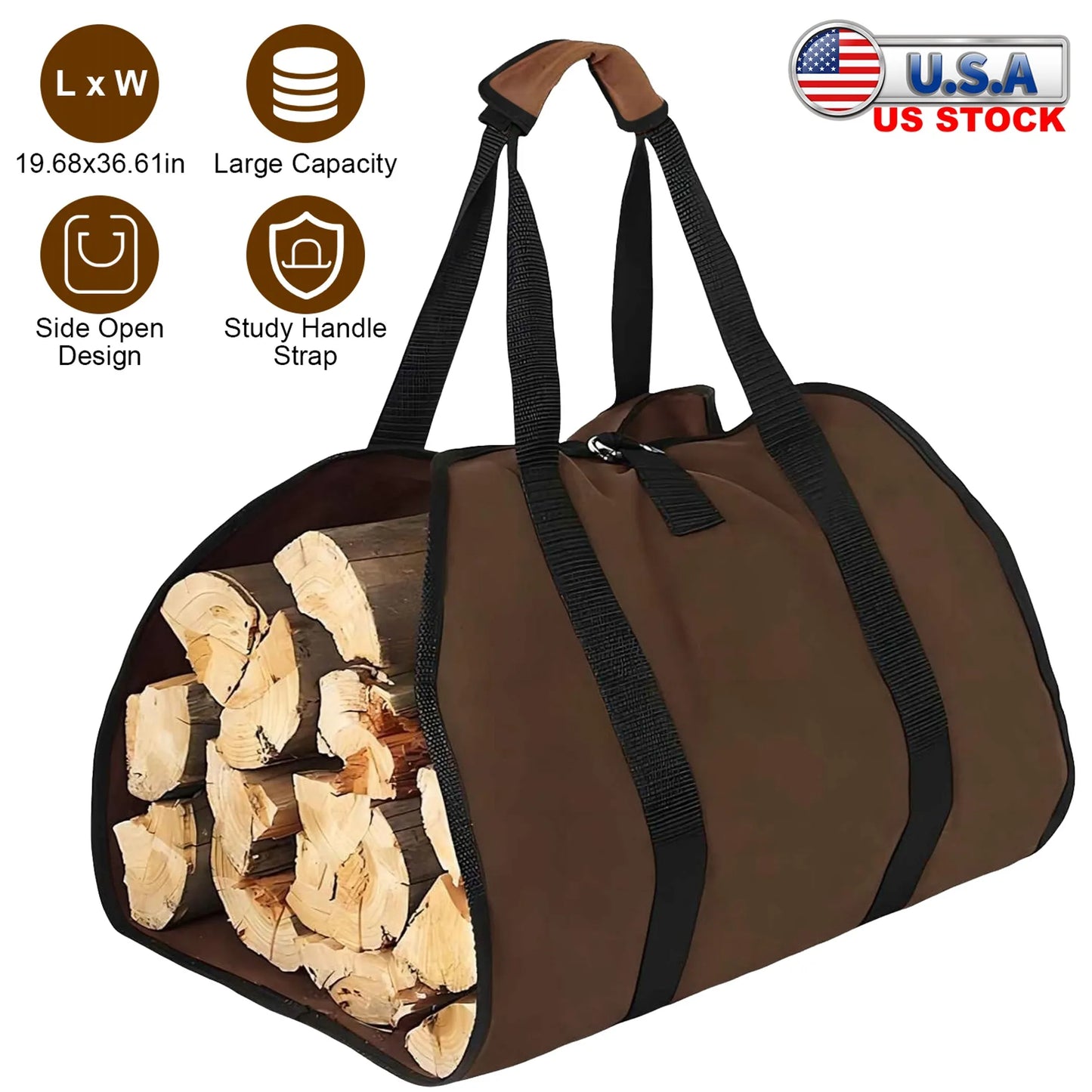 Firewood Carrier Bag – Heavy-Duty 600D Polyester, Wide Side Opening