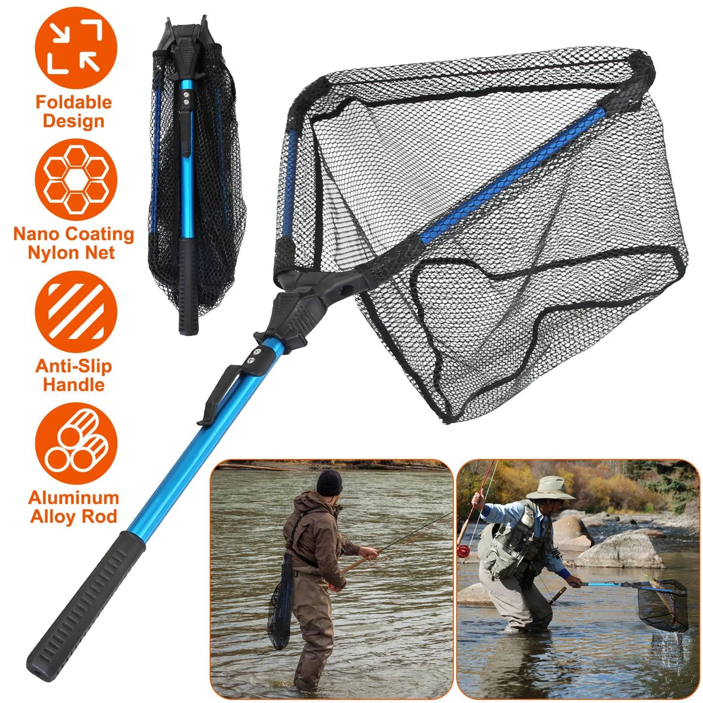 Foldable Fishing Net | Aluminum Alloy Handle | Nano Nylon Mesh | Fresh & Saltwater