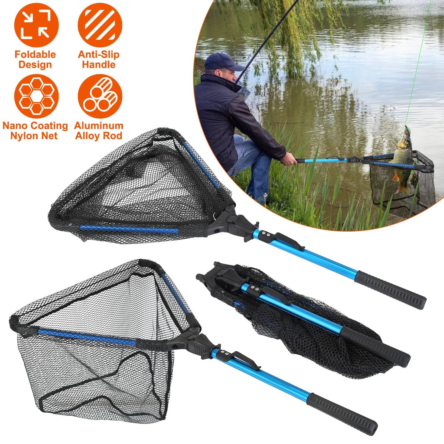 Foldable Fishing Net | Aluminum Alloy Handle | Nano Nylon Mesh | Fresh & Saltwater