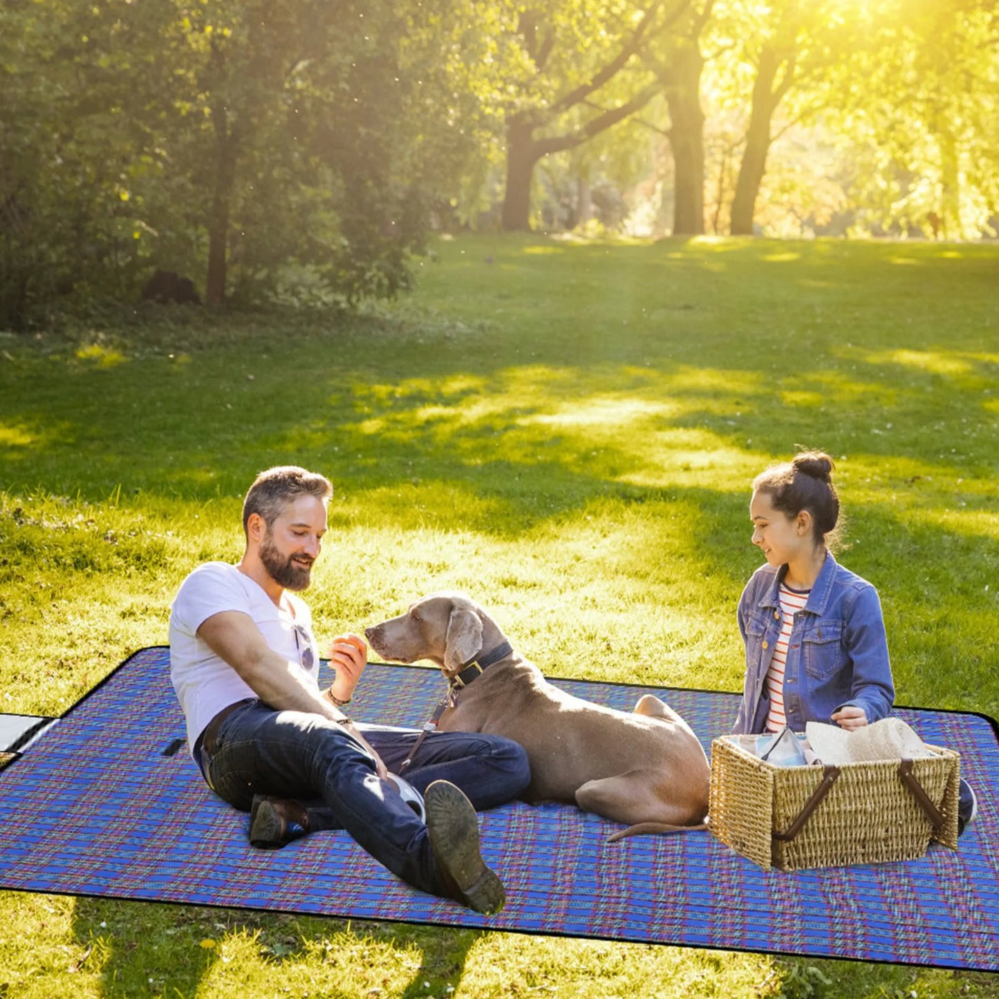 Waterproof Picnic Blanket – 60” x 78”, 600D Oxford, Seats 4 (Blue)