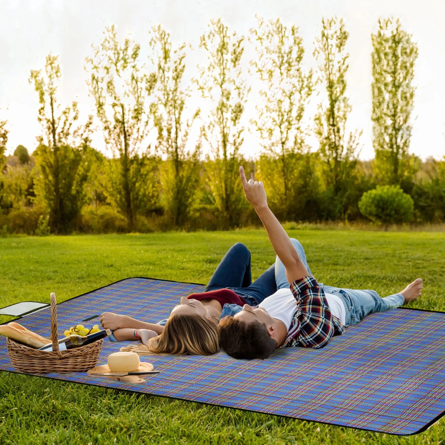 Waterproof Picnic Blanket – 60” x 78”, 600D Oxford, Seats 4 (Blue)