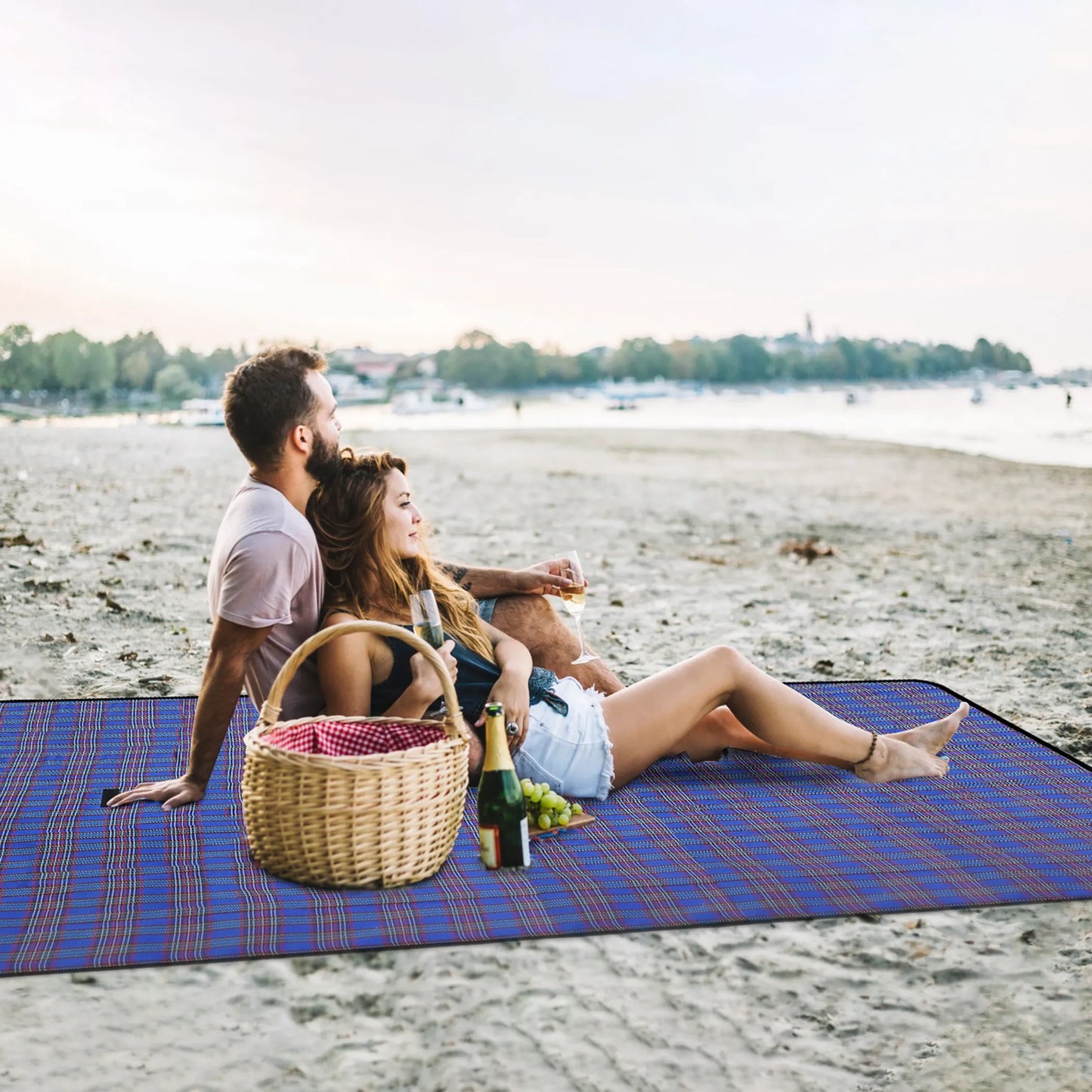 Waterproof Picnic Blanket – 60” x 78”, 600D Oxford, Seats 4 (Blue)