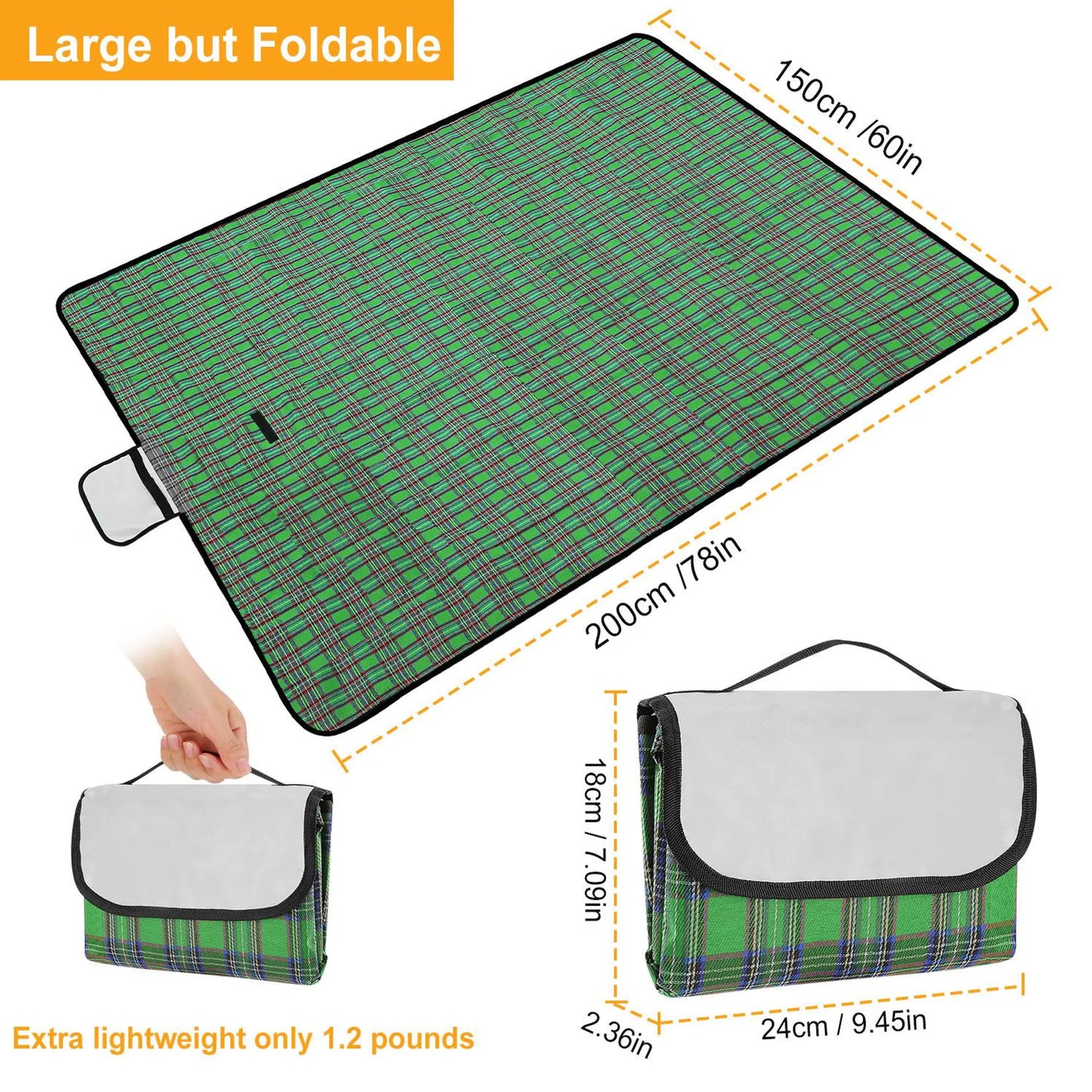 Waterproof Picnic Blanket – 60” x 78”, 600D Oxford, Seats 4 (Green)