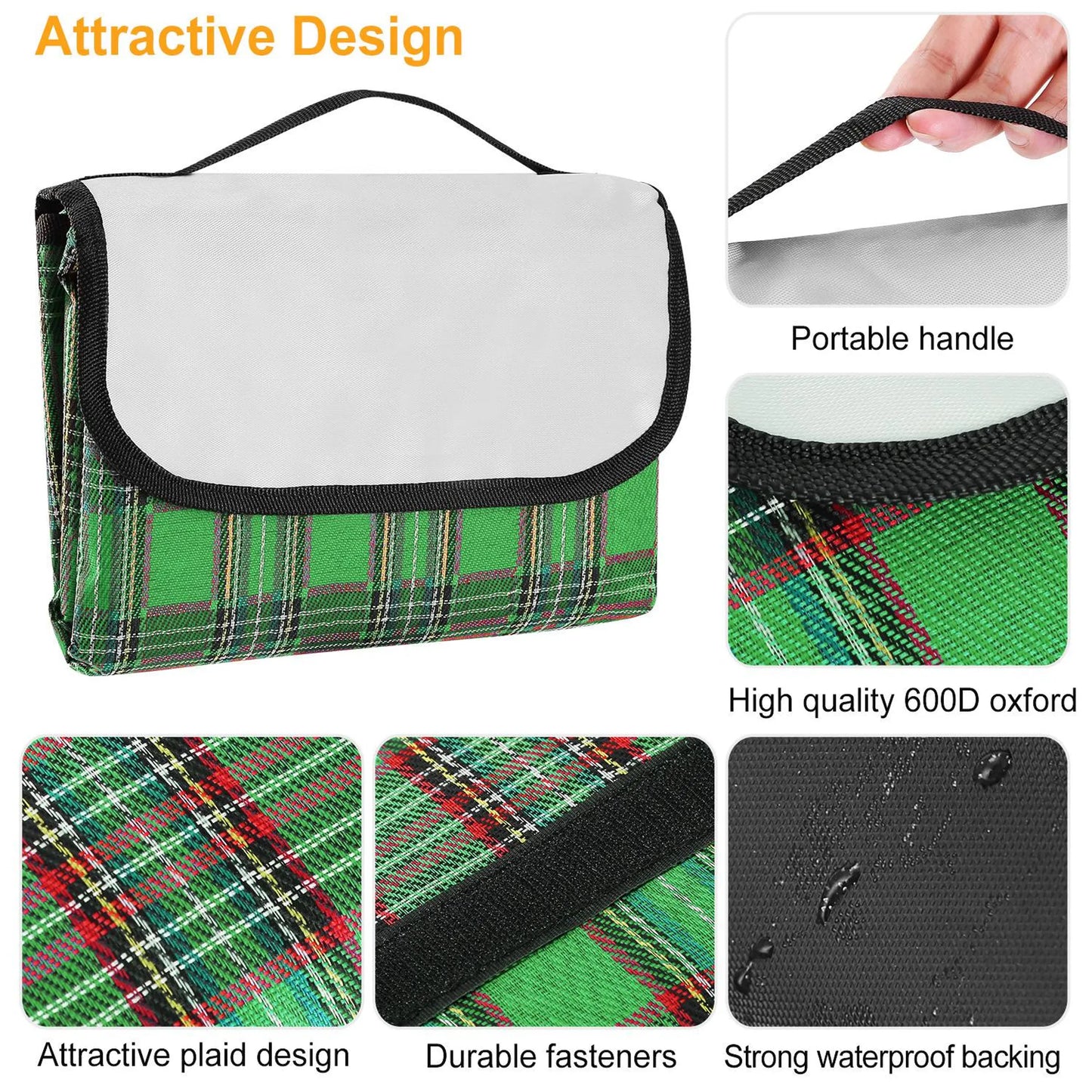 Waterproof Picnic Blanket – 60” x 78”, 600D Oxford, Seats 4 (Green)