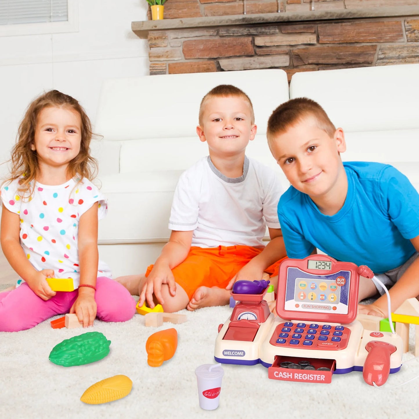 Kids Pretend Play Cash Register Toy Set | Scanner, Conveyor Belt & Play Money | Pink | Ages 3-6
