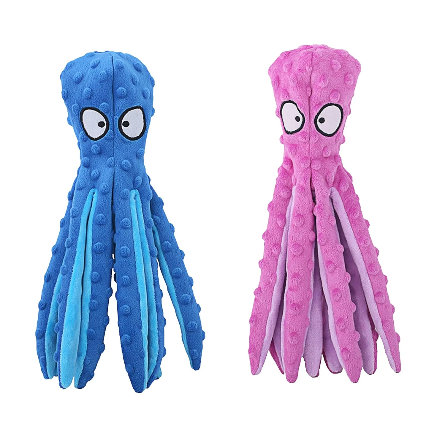 2-Pack Squeaky Octopus Dog Toys | No-Stuffing Plush | Crinkle & Squeaker | Blue & Pink