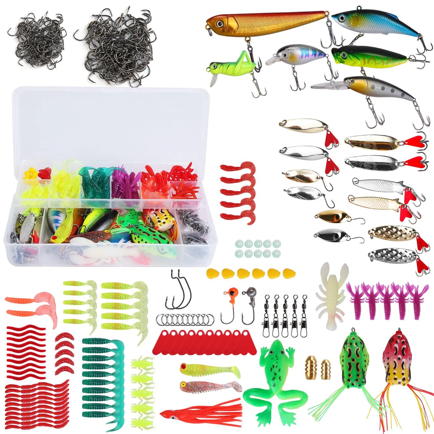 375-Piece Fishing Lure Kit | Hooks, Hard & Soft Lures, Spoons & More | Freshwater & Saltwater