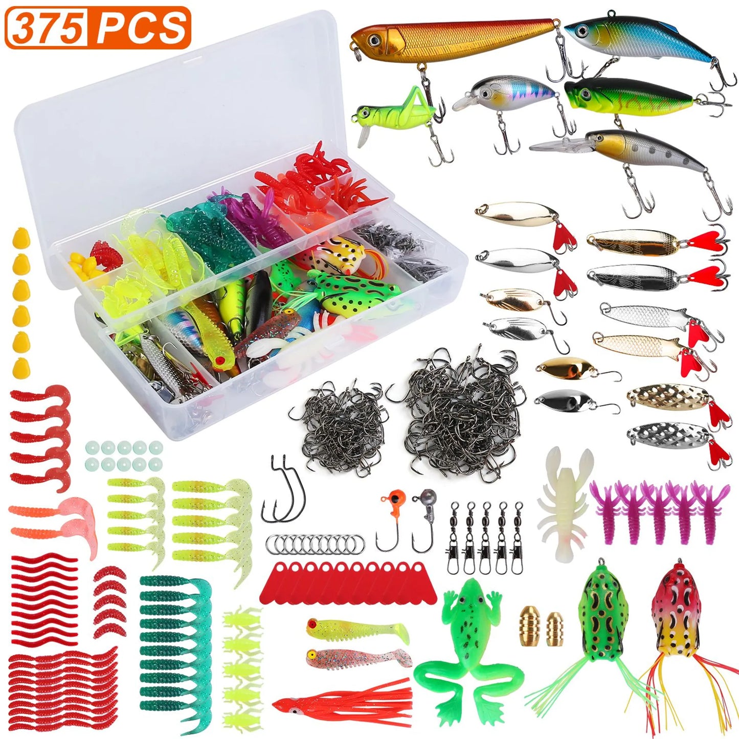375-Piece Fishing Lure Kit | Hooks, Hard & Soft Lures, Spoons & More | Freshwater & Saltwater