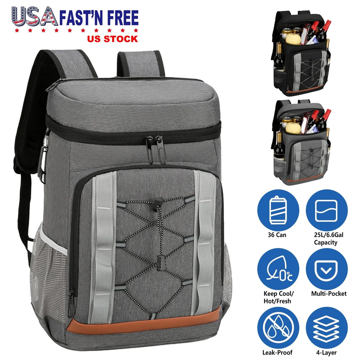 36-Can Leakproof Cooler Backpack — 25L Insulated with Multi-Pocket Design