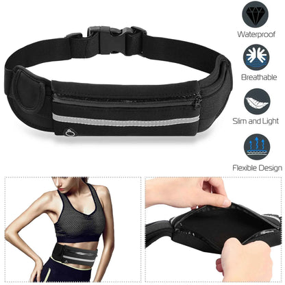 Sport Running Belt Waist Bag | Neoprene | 3 Pockets | Waterproof & Reflective | Unisex