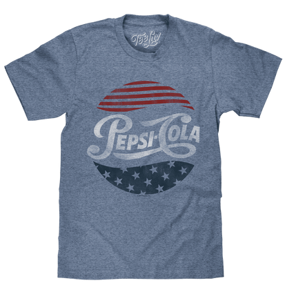 Heather blue Pepsi Cola T-shirt with patriotic globe graphic and stars