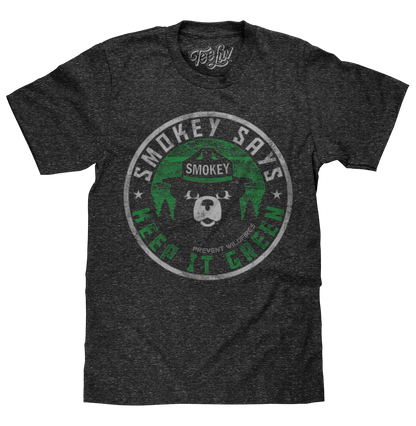 Smokey Bear "Keep It Green" T-Shirt | Distressed Mascot | Onyx Snow Heather | Poly-Cotton