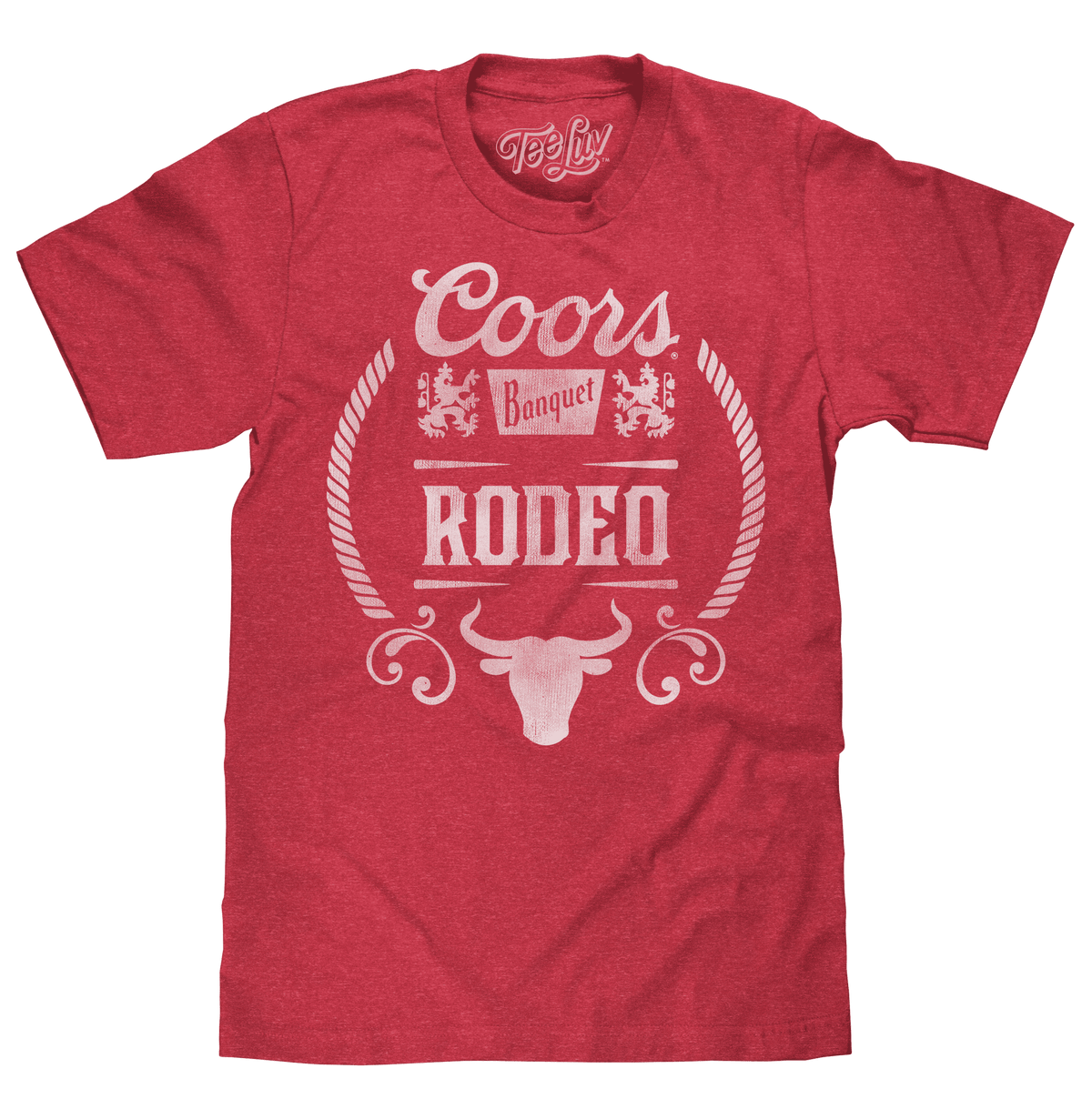 Red rodeo bull logo T-shirt with large white front graphic
