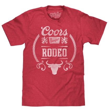 Red rodeo bull logo T-shirt with large white front graphic