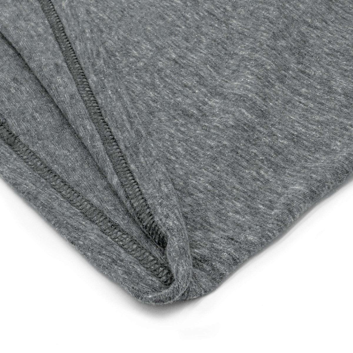 Gray T-shirt bottom corner with double stitching detail