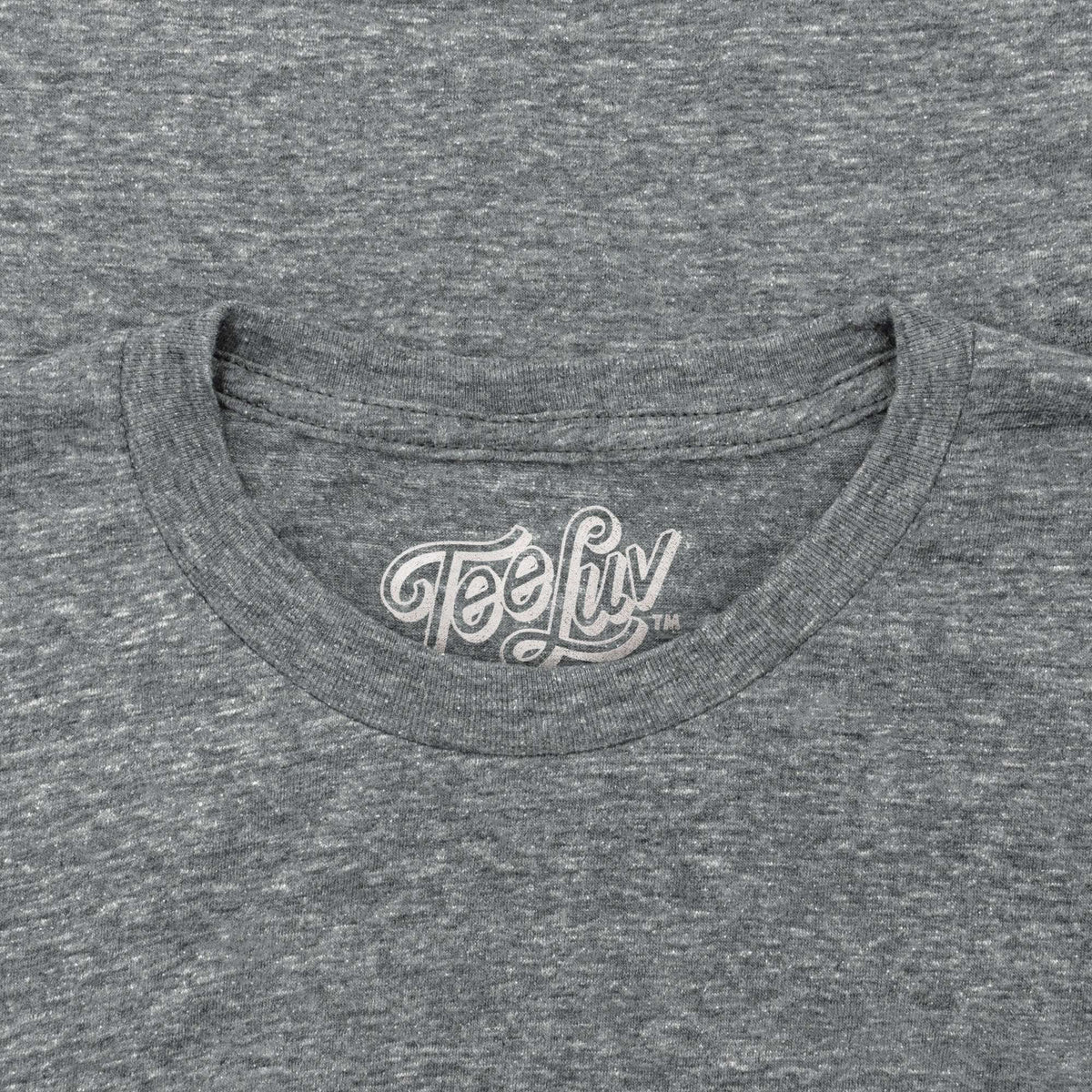 Gray crew-neck T-shirt with Tee-Luv logo on the collar