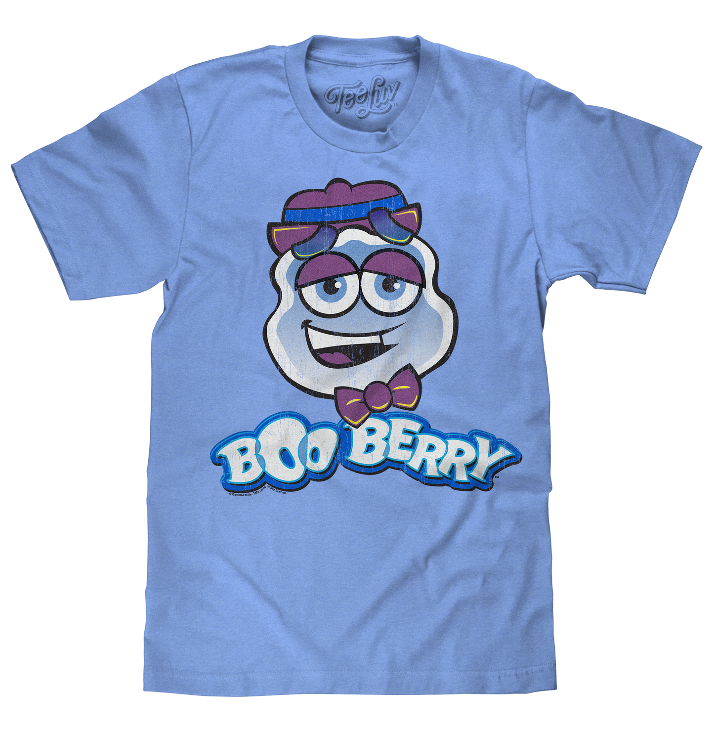 Boo Berry T-Shirt | 70s Ghost Mascot | Distressed Graphic | Royal Snow Heather & Light Blue