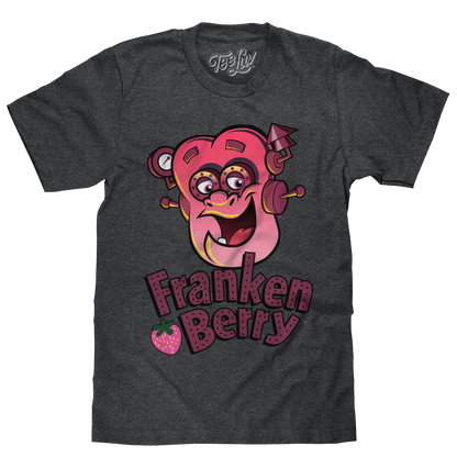 Franken Berry T-Shirt | Monster Cereal Mascot Graphic | Dark Charcoal Heather | Poly-Cotton