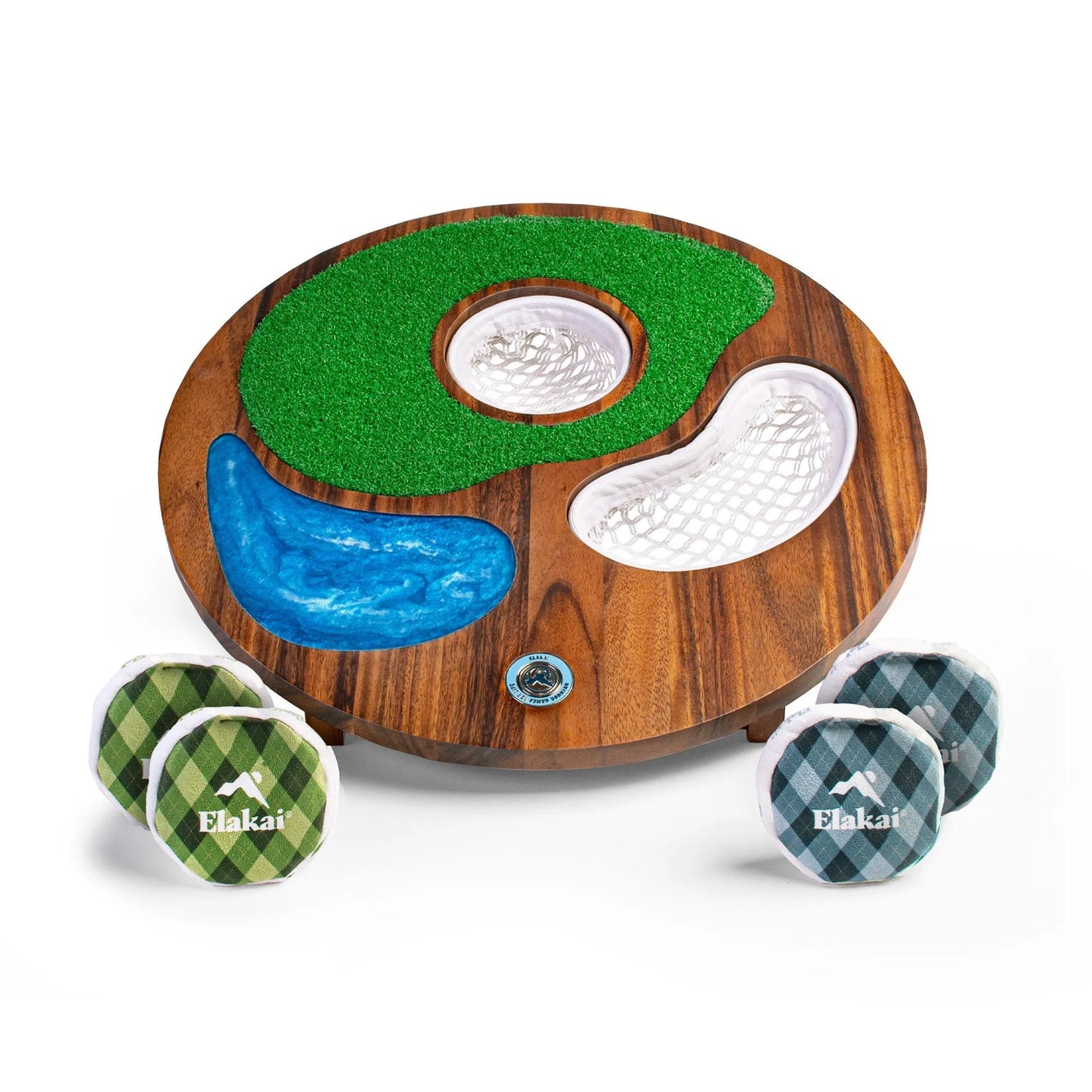 Elakai Island Hole – Acacia Wood & Resin Cornhole x Golf Chipping Game