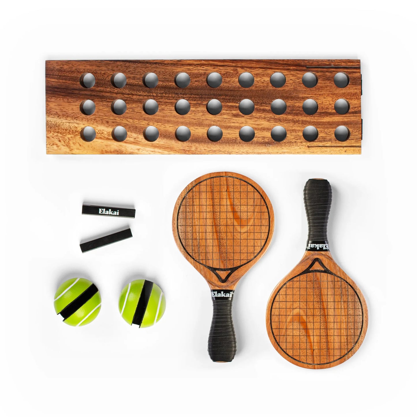 Elakai Tabletop Tennis Set – Acacia Wood Paddles & Foldable Net | Indoor & Outdoor