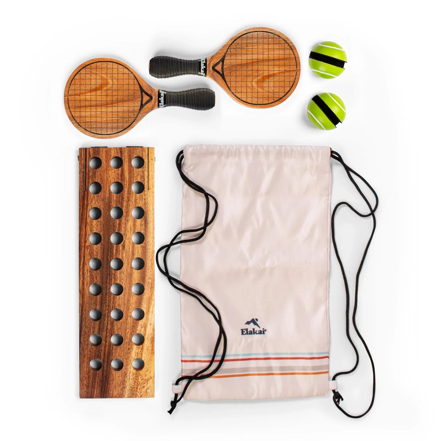 Elakai Tabletop Tennis Set – Acacia Wood Paddles & Foldable Net | Indoor & Outdoor