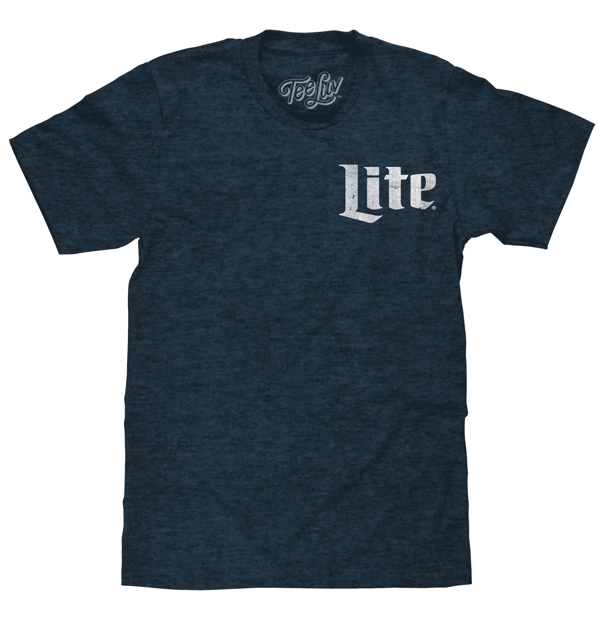 Denim black heather T-shirt with large "Lite" graphic on front